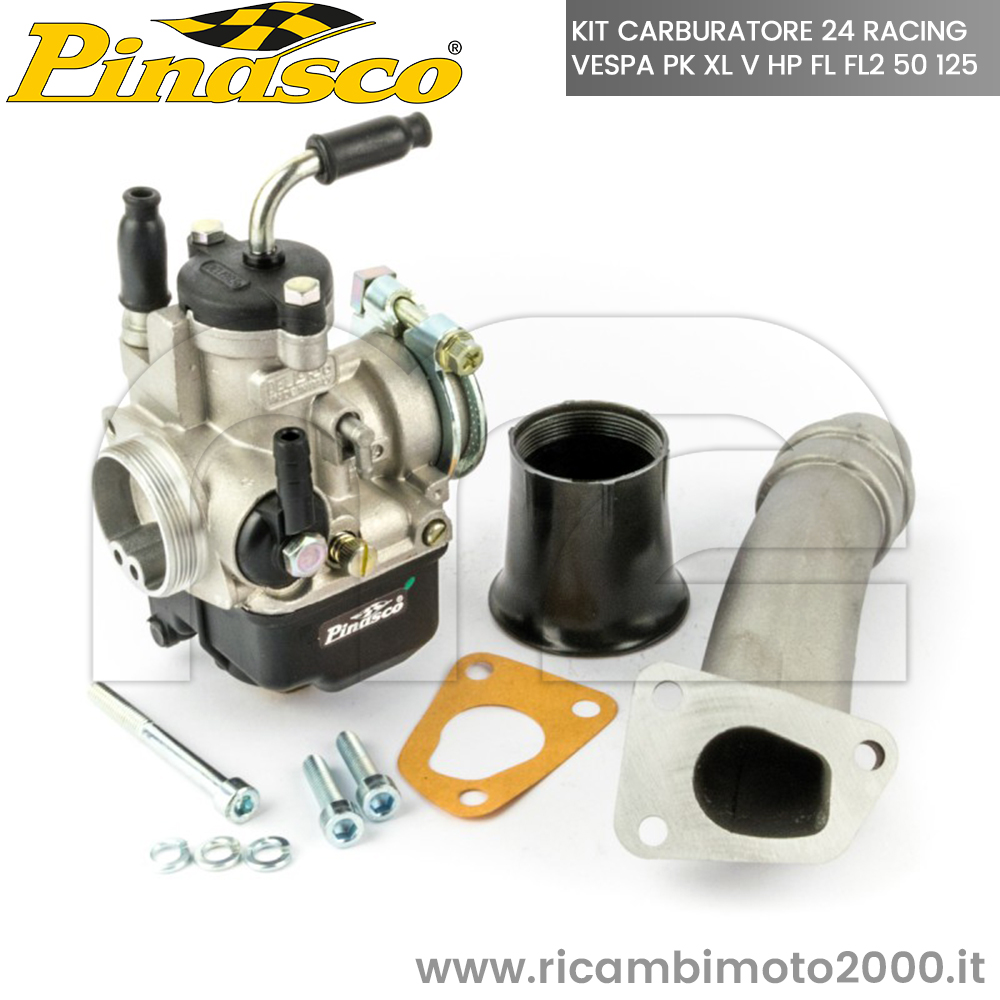Carburatori: Kit Carburatore 24 Pinasco Con Collettore Racing Vespa Px Xl V  Hp Fl Fl2 50 125